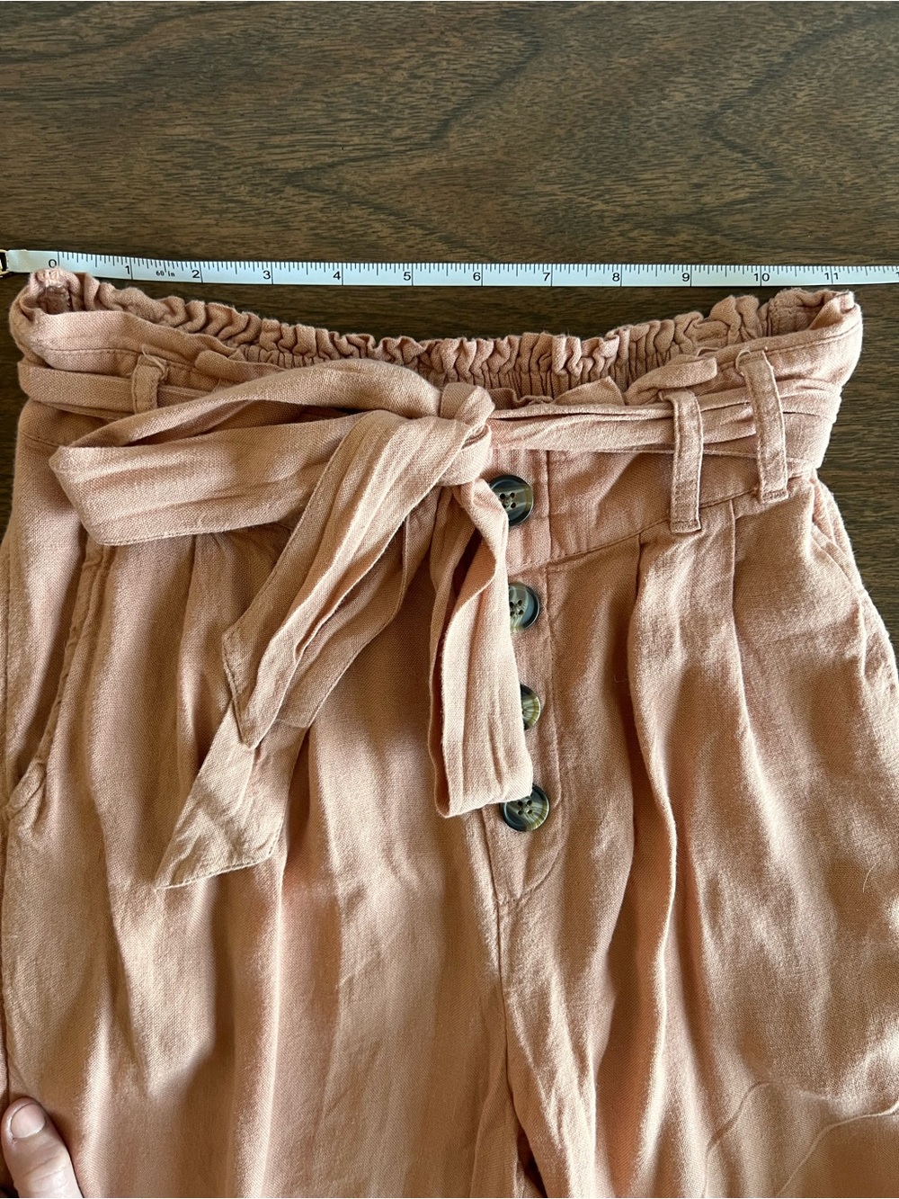 American Eagle XS Short Linen Blend Paperbag Jogger Pants Peach Tie Waist - Picture 7 of 10